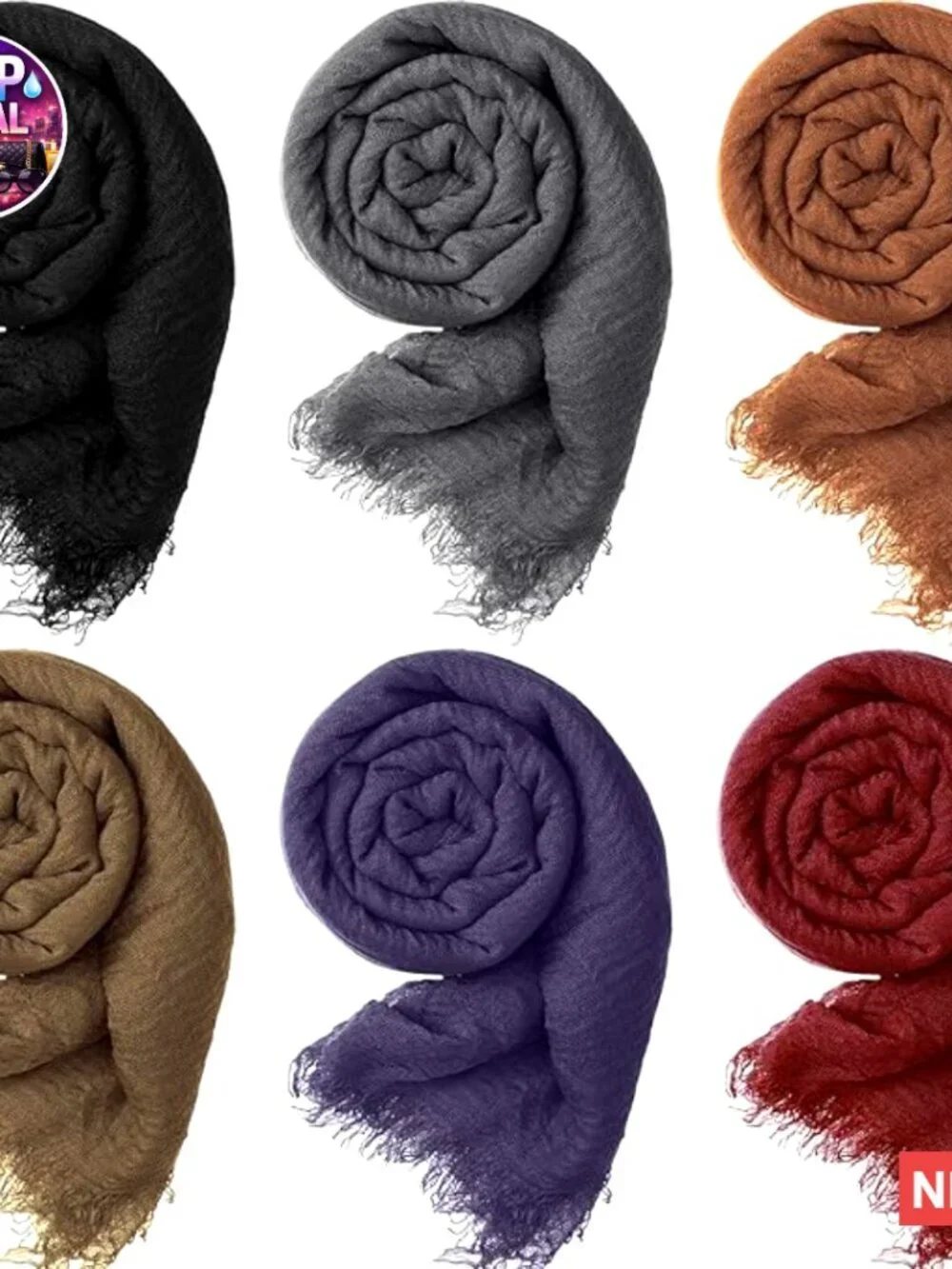 Cotton and Linen Blend Crinkle Scarf Shawl Set of 6 Multi-Purpose Wrap